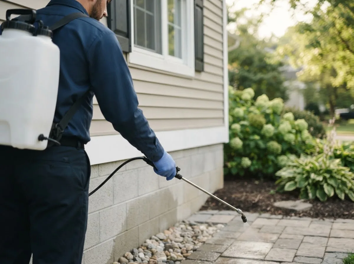 Pest control technician inspecting a home in Huntley, IL